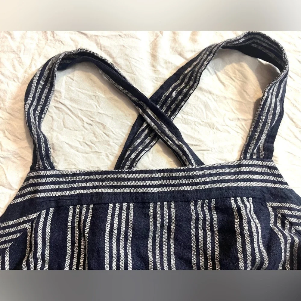 LOFT Striped Navy and White Women's Tank Top w Button Straps Size 0 Petite NWT - Picture 6 of 13